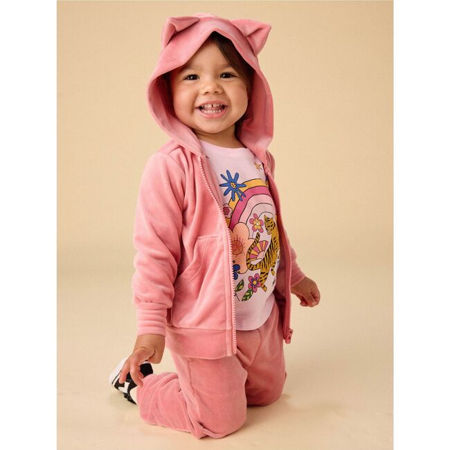 Cat Ears Velour Hoodie, Mauveglow - Sweatshirts - 5