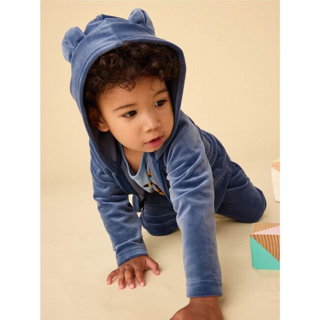 Bear Ears Velour Baby Hoodie, NAVAL BLUE - Sweatshirts - 3