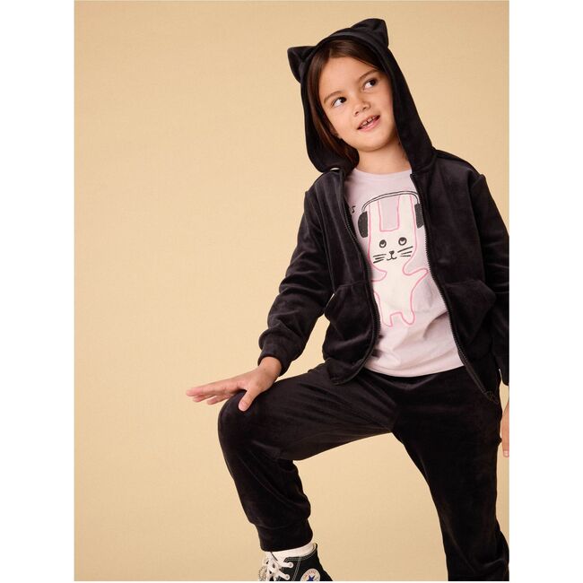 Cat Ears Velour Hoodie, Jet Black - Sweatshirts - 6