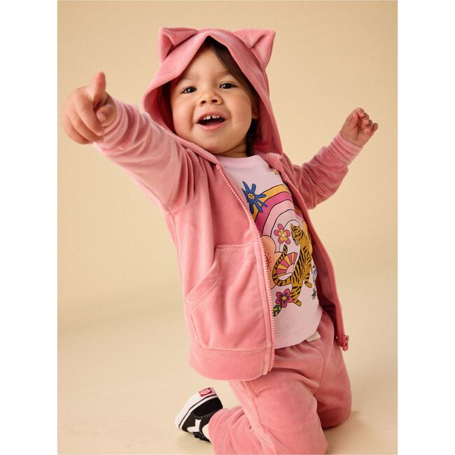 Cat Ears Velour Hoodie, Mauveglow - Sweatshirts - 7