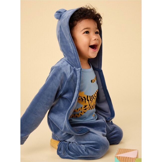 Bear Ears Velour Baby Hoodie, NAVAL BLUE - Sweatshirts - 4