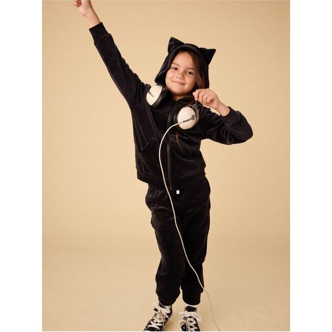 Cat Ears Velour Hoodie, Jet Black - Sweatshirts - 7