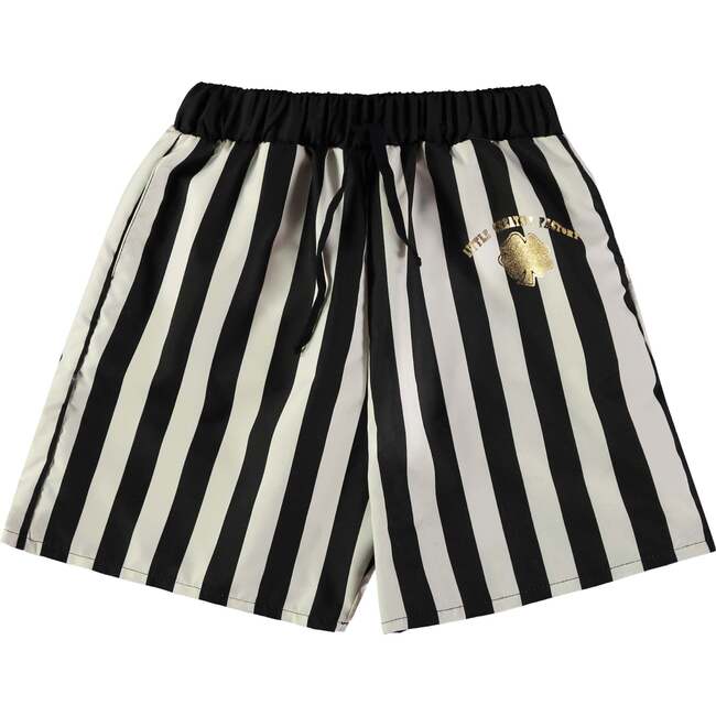 Black Striped Bathing Long Shorts