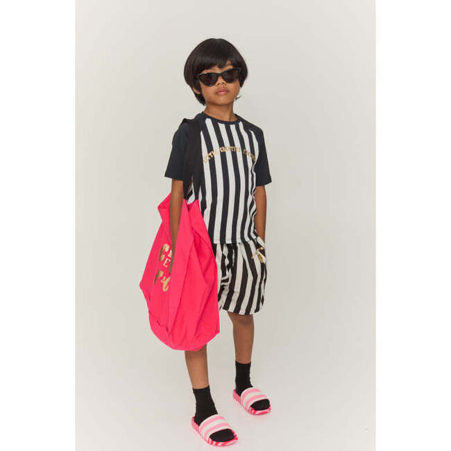 Black Striped Bathing Long Shorts - Swim Trunks - 3