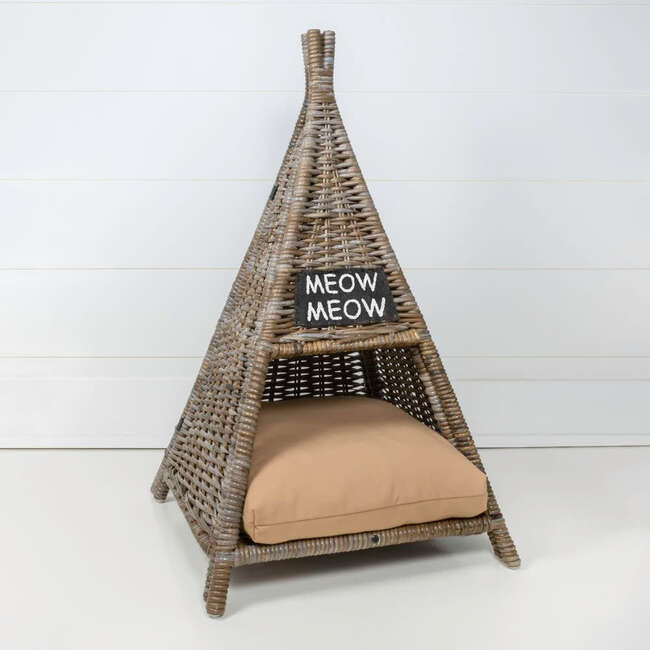 Tiki Tent Handwoven Pet Bed with Machine Washable Cushion, Kubu Grey - Pet Beds - 2
