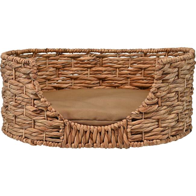 Perri Handwoven Hyacinth Oval Pet Bed with Machine Washable Cushion, Natural