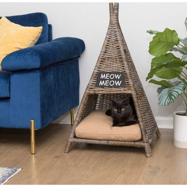 Tiki Tent Handwoven Pet Bed with Machine Washable Cushion, Kubu Grey - Pet Beds - 4