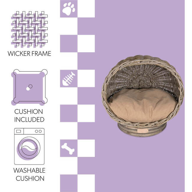 Socket Dome Handwoven Pet Bed with Machine Washable Cushion, Kubu Grey - Pet Beds - 5