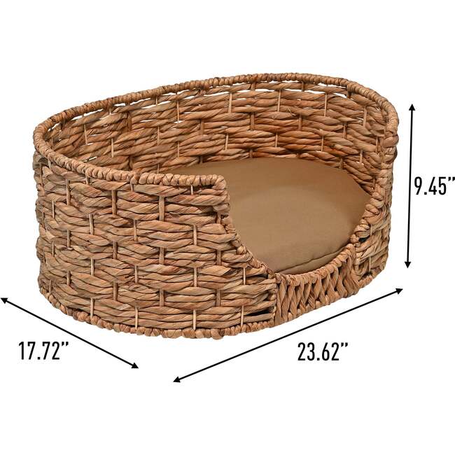Perri Handwoven Hyacinth Oval Pet Bed with Machine Washable Cushion, Natural - Pet Beds - 4