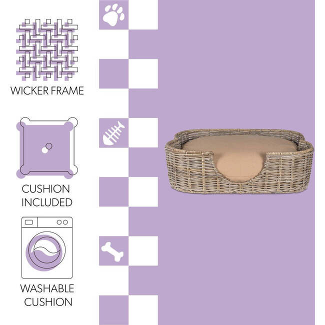 Scallop Handwoven Pet Bed with Machine Washable Cushion, Kubu Grey - Pet Beds - 5