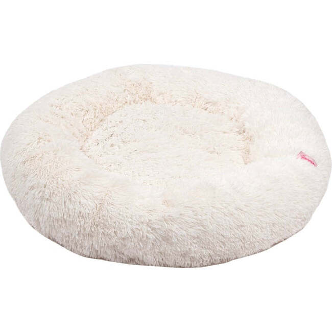 Maisie Faux Fur Round Fluffy Calming Donut Pet Bed with Washable Cover, Snow