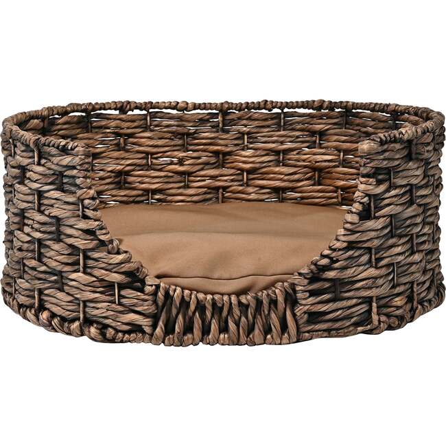 Perri Handwoven Hyacinth Oval Pet Bed with Machine Washable Cushion, Brown