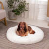 Maisie Faux Fur Round Fluffy Calming Donut Pet Bed with Washable Cover, Snow - Pet Beds - 2