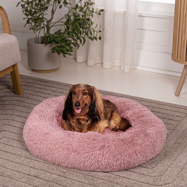 Maisie Faux Fur Round Fluffy Calming Donut Pet Bed with Washable Cover, Grapefruit - Pet Beds - 2