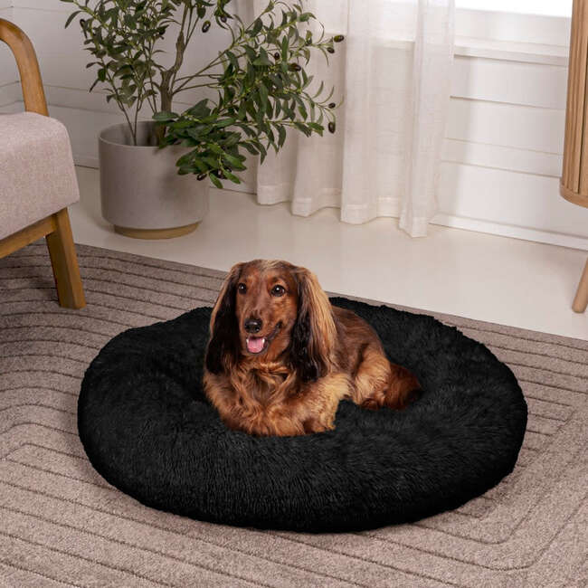 Maisie Faux Fur Round Fluffy Calming Donut Pet Bed with Washable Cover, Ink - Pet Beds - 2