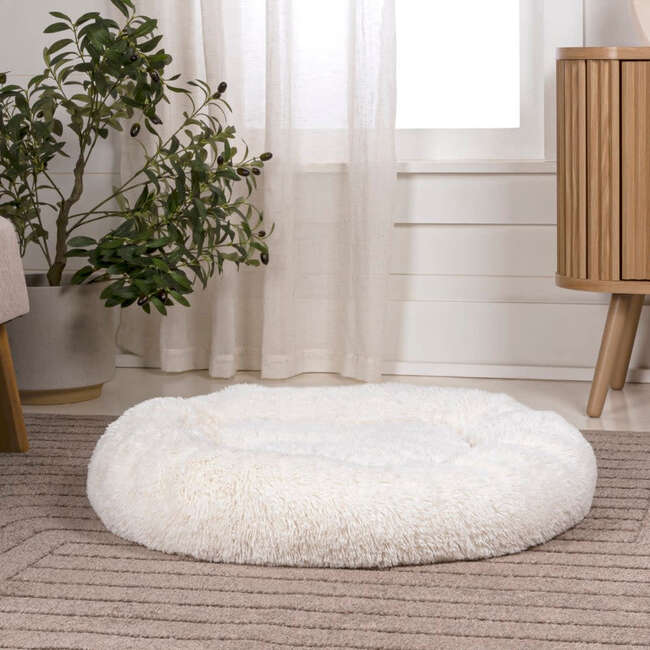 Maisie Faux Fur Round Fluffy Calming Donut Pet Bed with Washable Cover, Snow - Pet Beds - 4