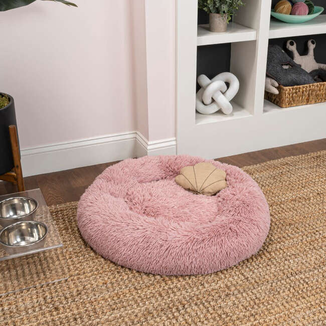 Maisie Faux Fur Round Fluffy Calming Donut Pet Bed with Washable Cover, Grapefruit - Pet Beds - 3