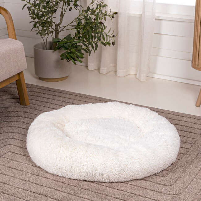 Maisie Faux Fur Round Fluffy Calming Donut Pet Bed with Washable Cover, Snow - Pet Beds - 6