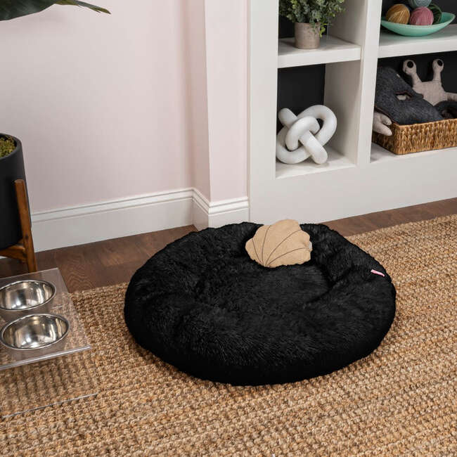 Maisie Faux Fur Round Fluffy Calming Donut Pet Bed with Washable Cover, Ink - Pet Beds - 3
