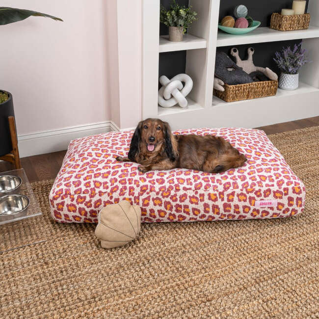 Mabel Ultra Soft Reversible Plush Rectangular Pet Bed with Washable Cover, Raspberry Leopard - Pet Beds - 2