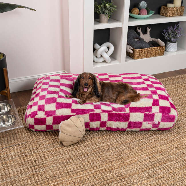 Mabel Ultra Soft Reversible Plush Rectangular Pet Bed with Washable Cover, Raspberry Check - Pet Beds - 2