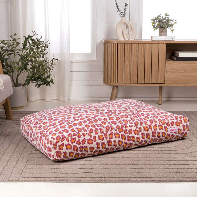 Mabel Ultra Soft Reversible Plush Rectangular Pet Bed with Washable Cover, Raspberry Leopard - Pet Beds - 3