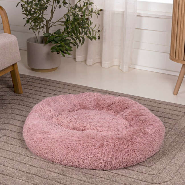 Maisie Faux Fur Round Fluffy Calming Donut Pet Bed with Washable Cover, Grapefruit - Pet Beds - 6