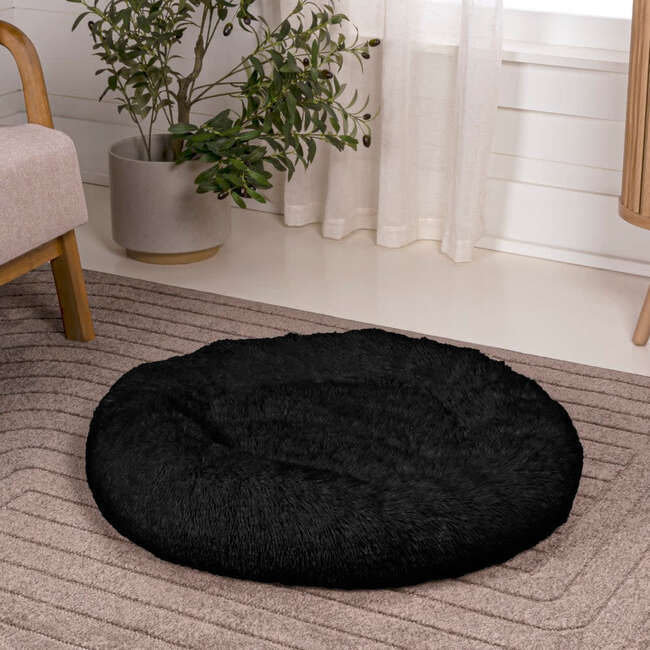 Maisie Faux Fur Round Fluffy Calming Donut Pet Bed with Washable Cover, Ink - Pet Beds - 6