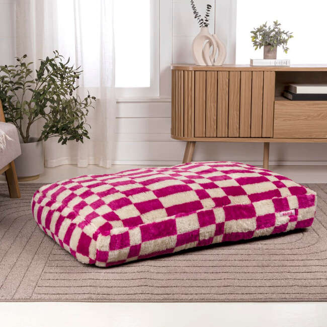 Mabel Ultra Soft Reversible Plush Rectangular Pet Bed with Washable Cover, Raspberry Check - Pet Beds - 3