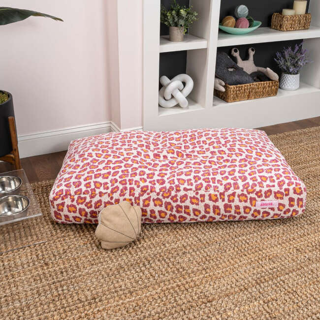 Mabel Ultra Soft Reversible Plush Rectangular Pet Bed with Washable Cover, Raspberry Leopard - Pet Beds - 4