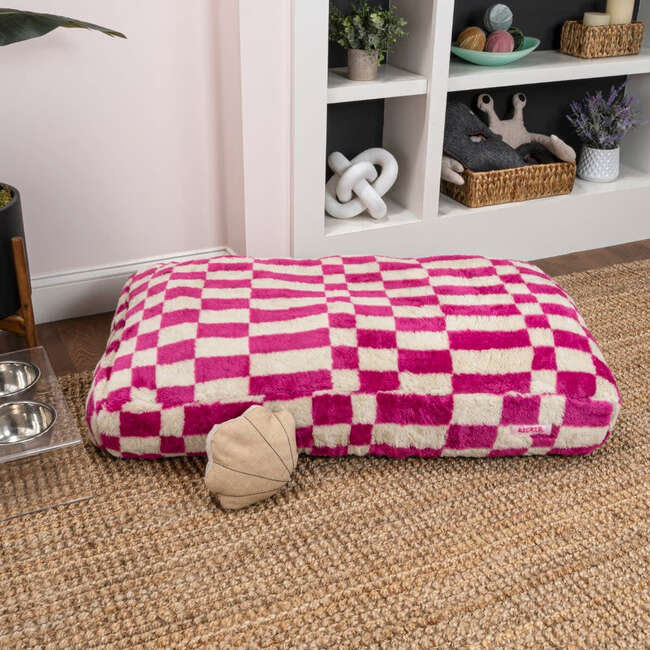 Mabel Ultra Soft Reversible Plush Rectangular Pet Bed with Washable Cover, Raspberry Check - Pet Beds - 4