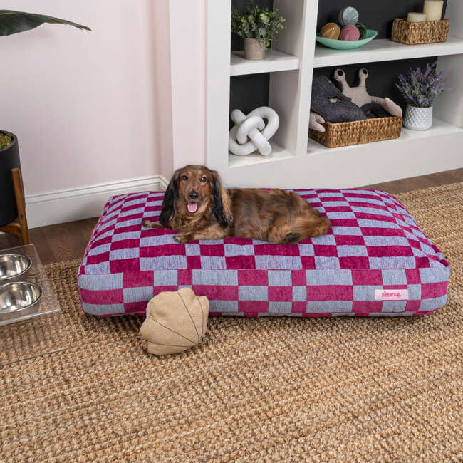 Mabel Ultra Soft Reversible Plush Rectangular Pet Bed with Washable Cover, Blueberry Check - Pet Beds - 2