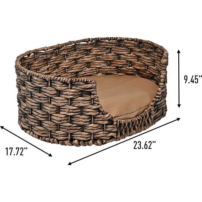 Perri Handwoven Hyacinth Oval Pet Bed with Machine Washable Cushion, Brown - Pet Beds - 4