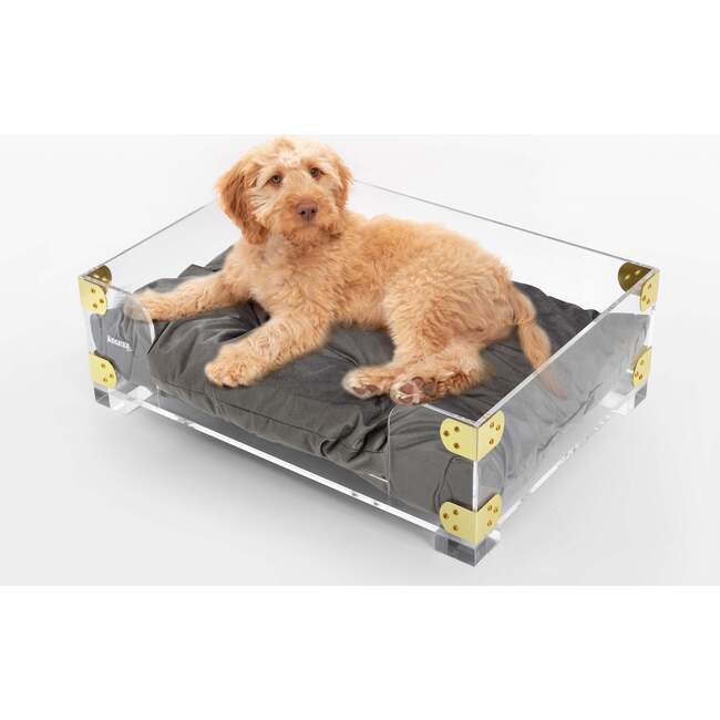 Haines Acrylic Velvet Pet Bed with Washable Cushion, Dark Grey/Clear - Pet Beds - 3