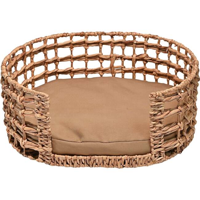 Gigi Handwoven Hyacinth Open-Weave Oval Pet Bed with Machine Washable Cushion, Natural