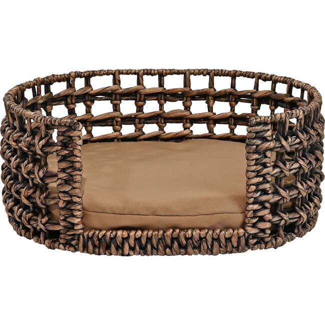 Gigi Handwoven Hyacinth Open Weave Oval Pet Bed with Machine Washable Cushion, Brown