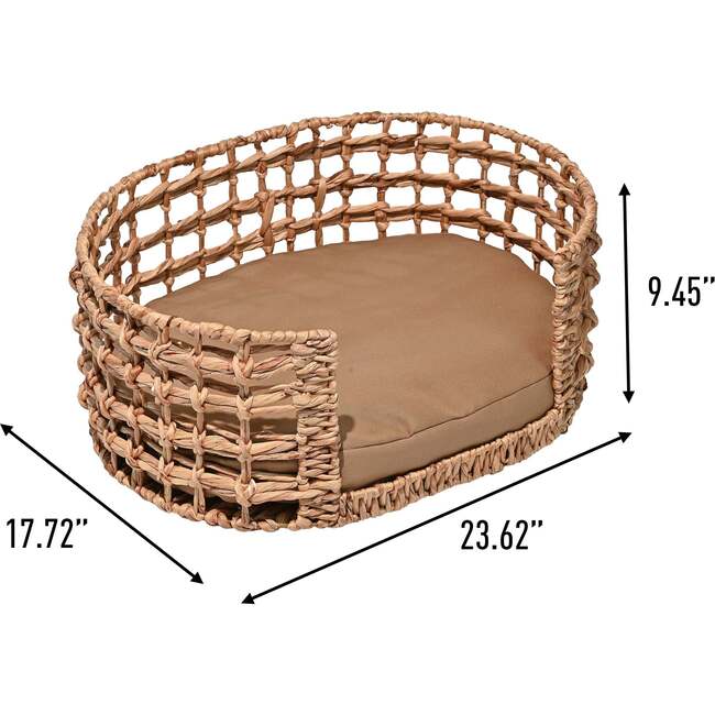 Gigi Handwoven Hyacinth Open-Weave Oval Pet Bed with Machine Washable Cushion, Natural - Pet Beds - 4