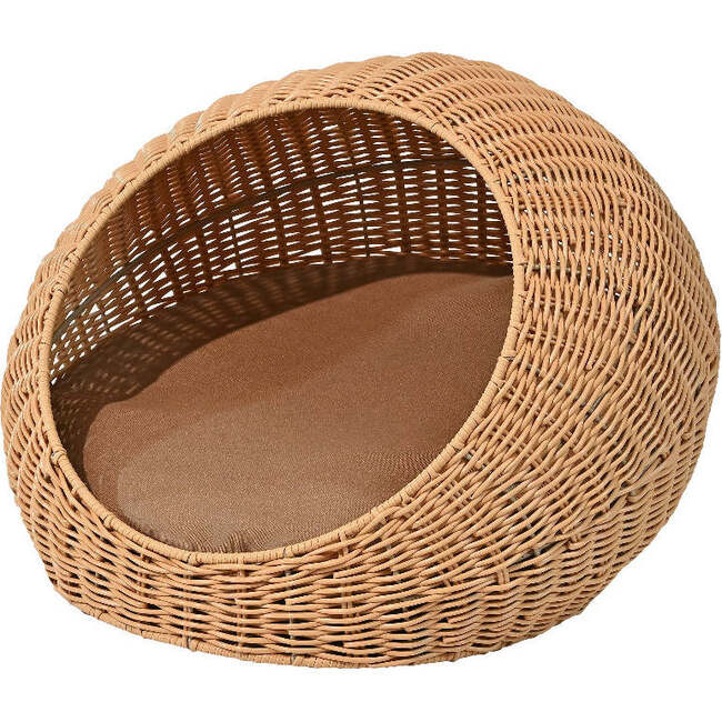 Fiora Circular Faux Wicker Pet Bed with Machine Washable Cushion, Natural