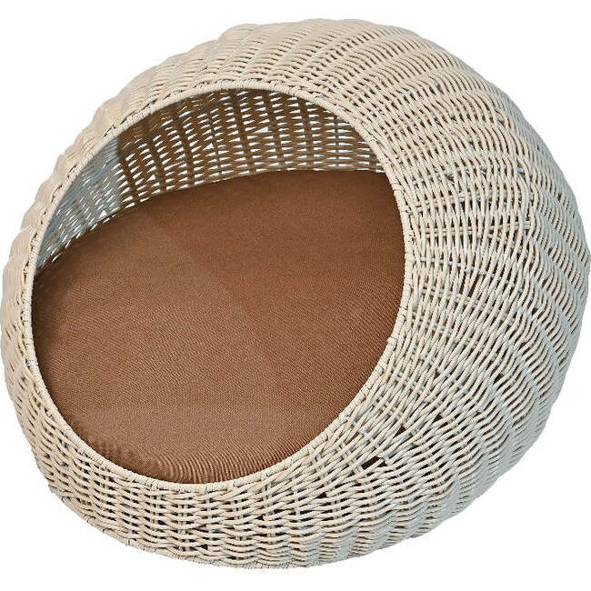 Fiora Circular Faux Wicker Pet Bed with Machine Washable Cushion, White