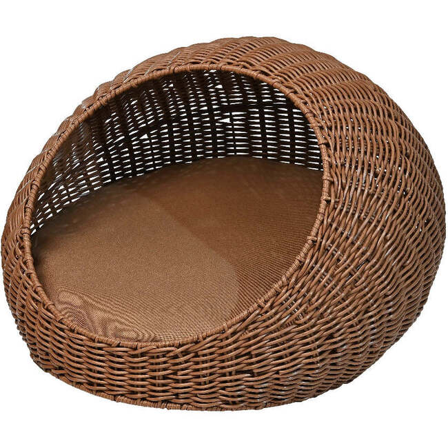 Fiora Circular Faux Wicker Pet Bed with Machine Washable Cushion, Brown
