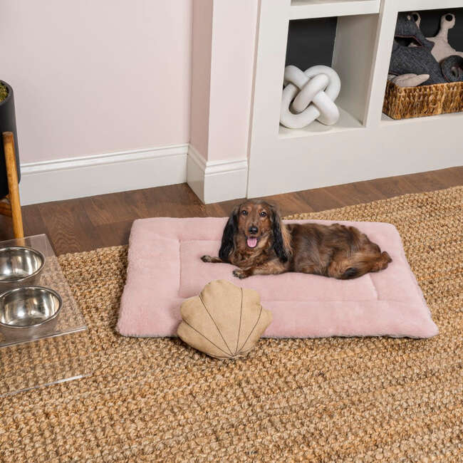 Flora Linen/Plush Ultra Soft Reversible Pet Bed & Crate Mat with Washable Cover, Bubblegum - Pet Beds - 2