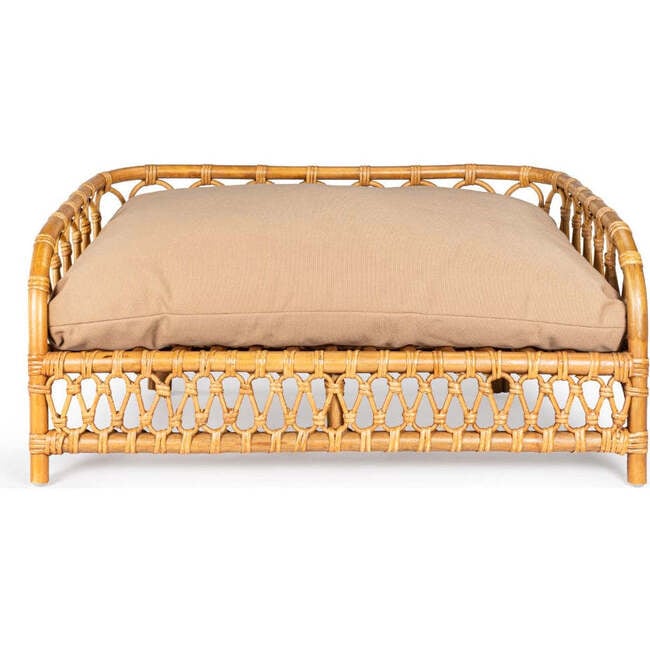 Elevated Handwoven Rattan Pet Daybed with Machine-Washable Cushion, Natural