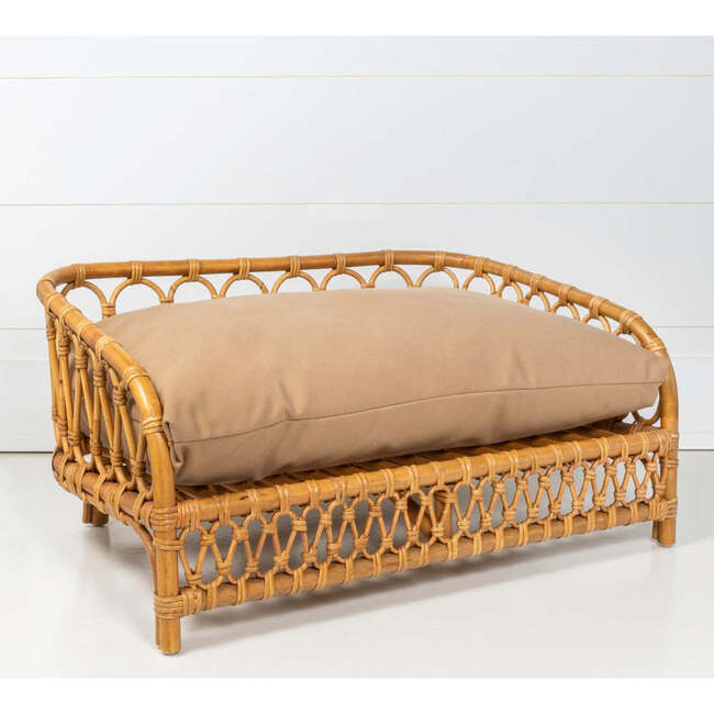 Elevated Handwoven Rattan Pet Daybed with Machine-Washable Cushion, Natural - Pet Beds - 2