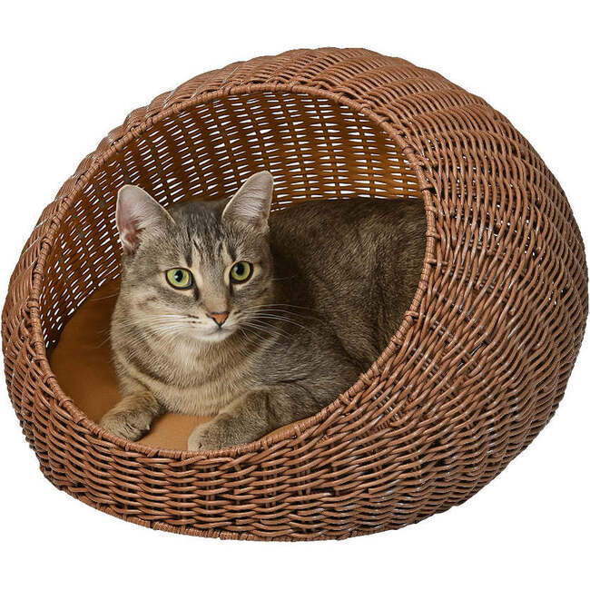 Fiora Circular Faux Wicker Pet Bed with Machine Washable Cushion, Brown - Pet Beds - 3