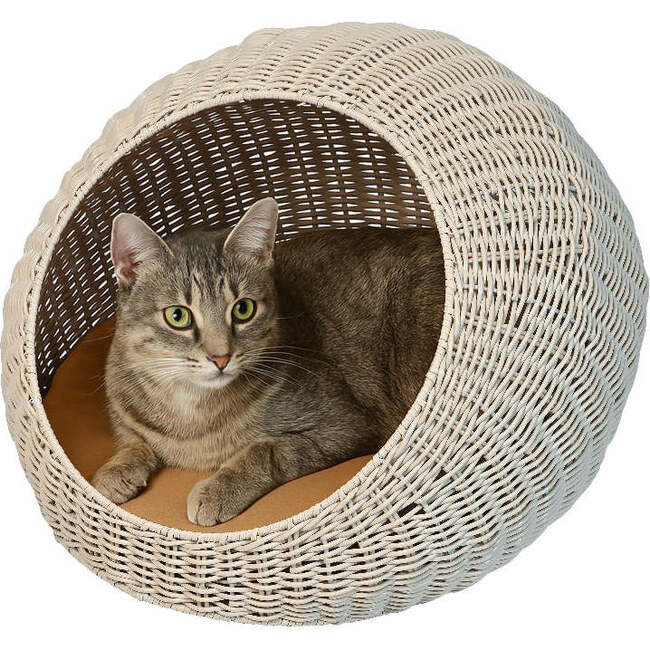 Fiora Circular Faux Wicker Pet Bed with Machine Washable Cushion, White - Pet Beds - 3