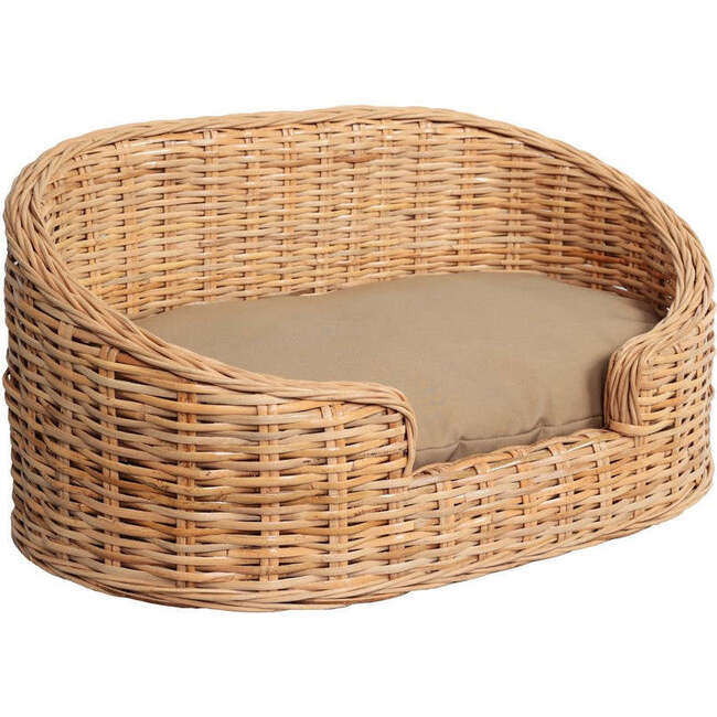 Curvy Handwoven Pet Bed with Machine Washable Cushion, Light Brown