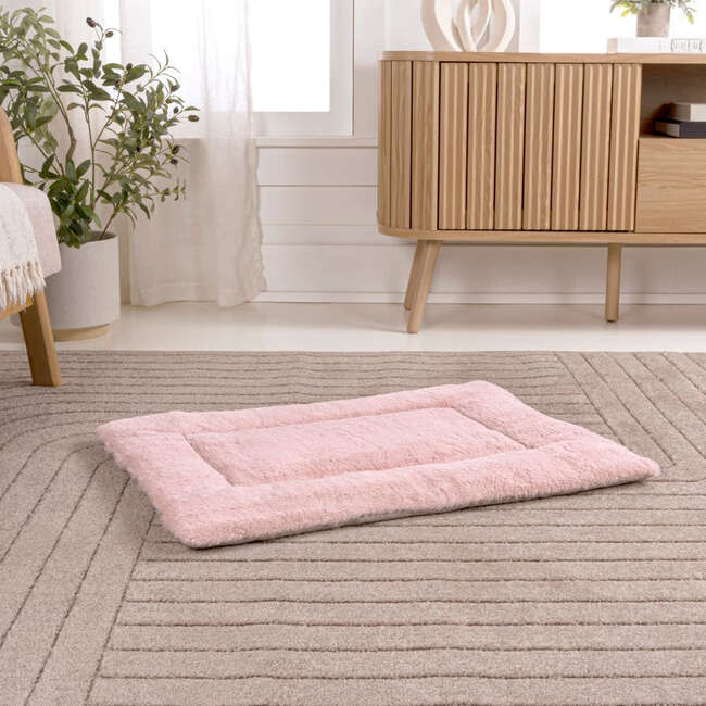 Flora Linen/Plush Ultra Soft Reversible Pet Bed & Crate Mat with Washable Cover, Bubblegum - Pet Beds - 4