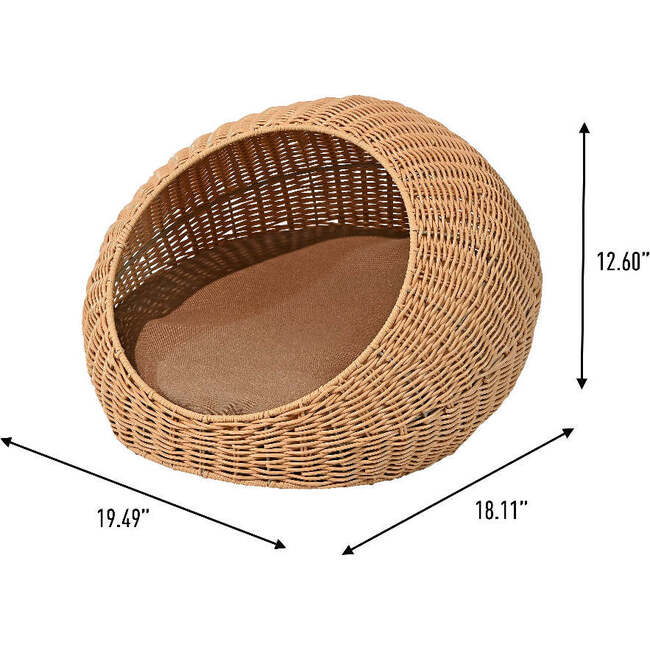 Fiora Circular Faux Wicker Pet Bed with Machine Washable Cushion, Natural - Pet Beds - 4