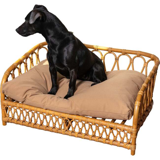 Elevated Handwoven Rattan Pet Daybed with Machine-Washable Cushion, Natural - Pet Beds - 3