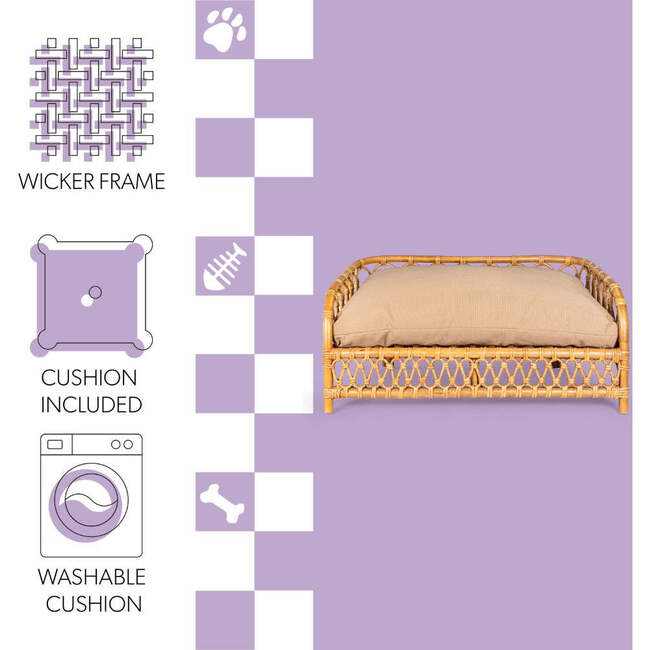 Elevated Handwoven Rattan Pet Daybed with Machine-Washable Cushion, Natural - Pet Beds - 4